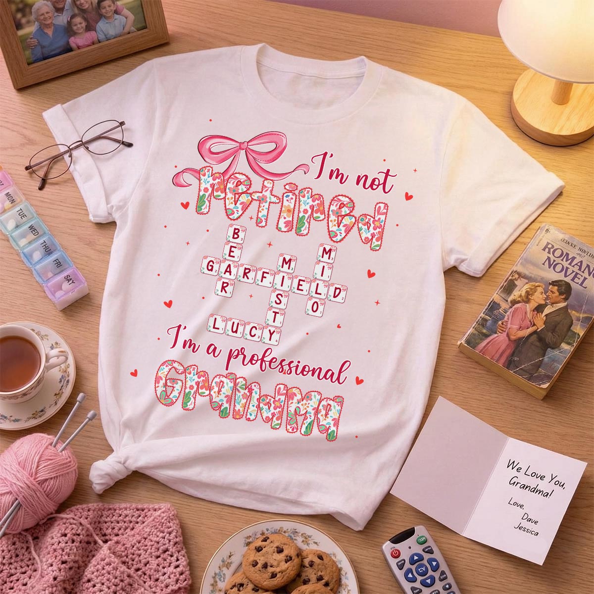 Coquette Not Retired Professional Grandma Crossword Art - Personalized Shirt - Gift For Grandma, Funny Shirt For Grandma