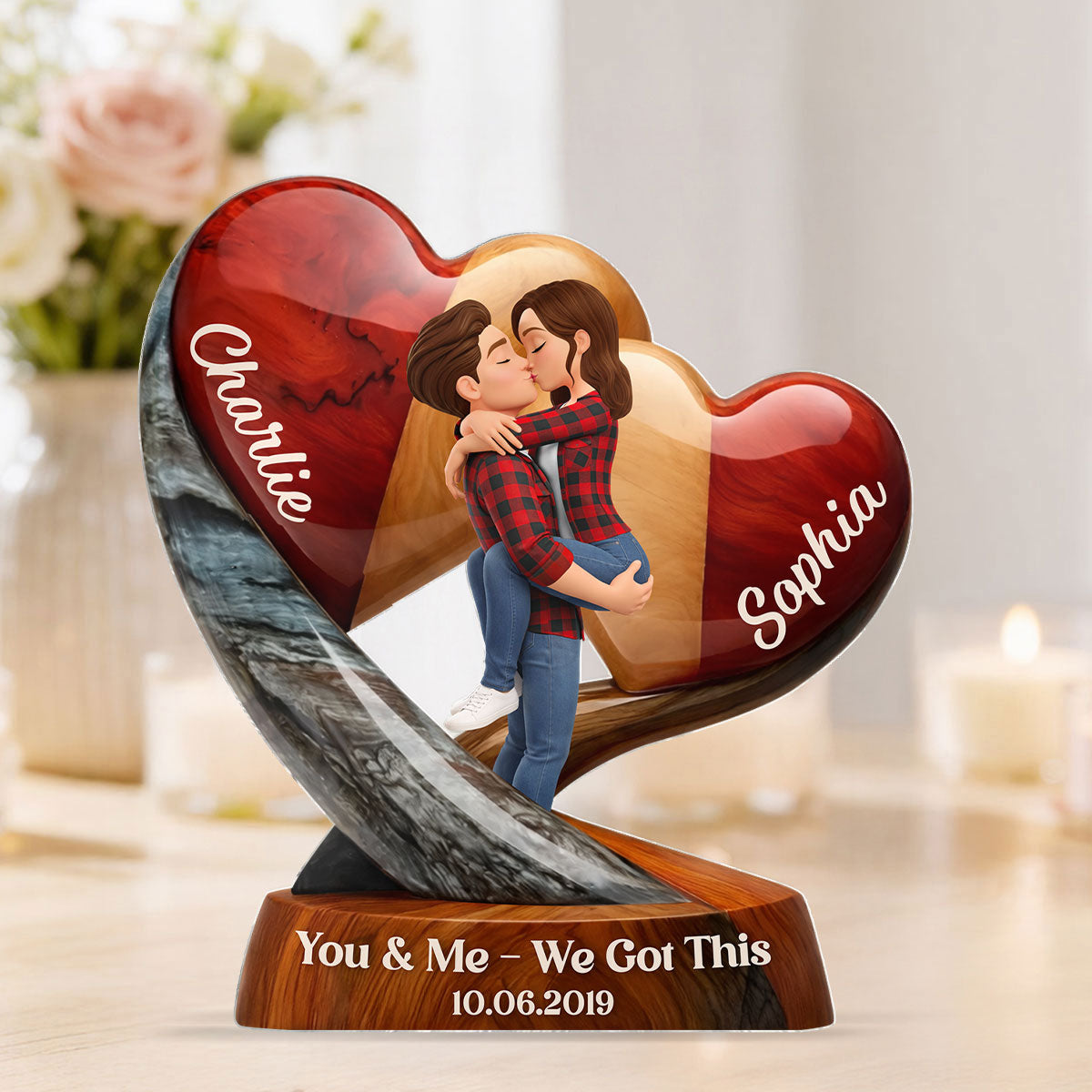 Couple Heart You & Me We Got This - Personalized Acrylic Block Plaque - Anniversary, Valentine's Day Gift, Gift For Him, Gift For Her