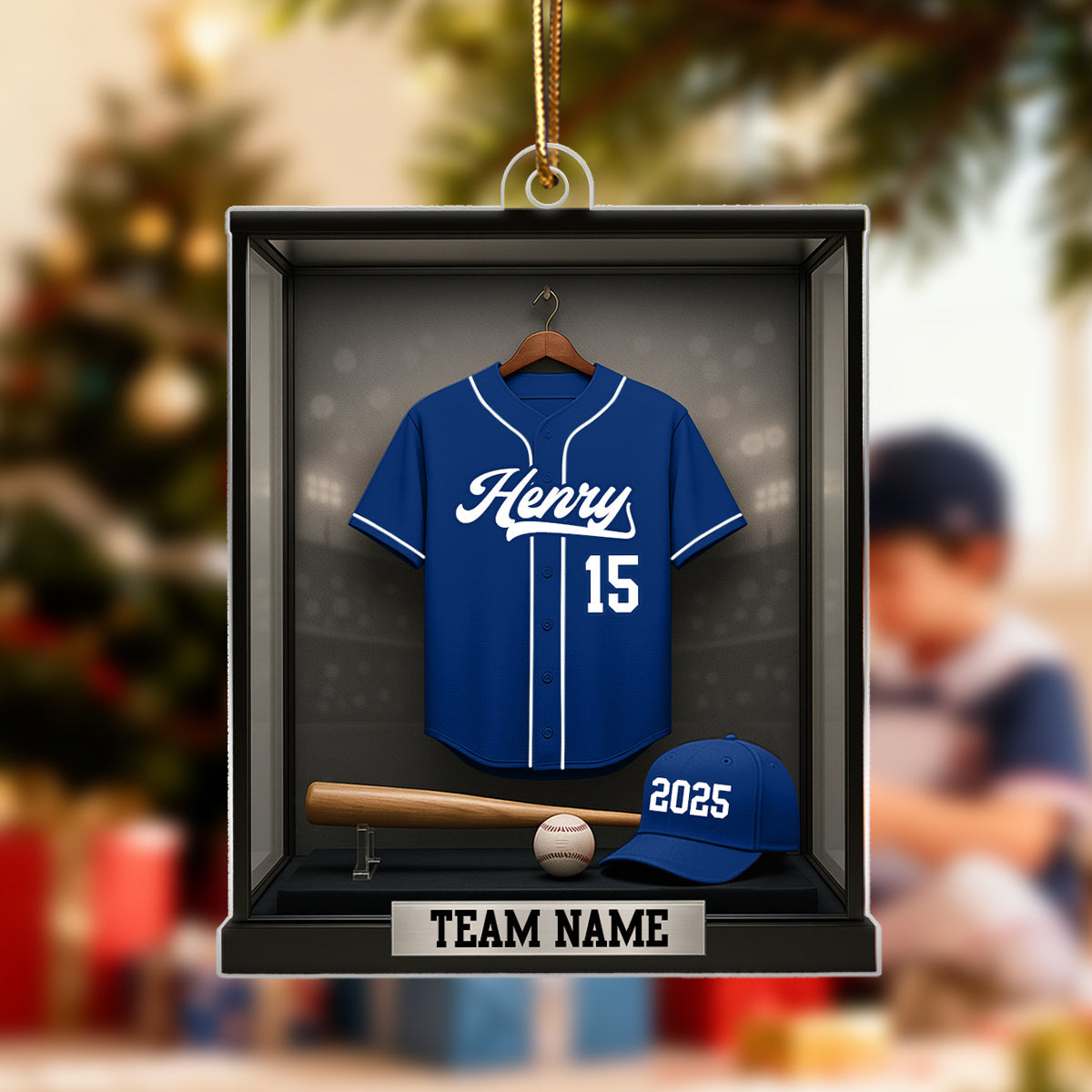 Baseball Memorabilia Display in Museum 3D Effect - Personalized Acrylic Ornament - Christmas Gift for Sons, Daughters, Grandkids