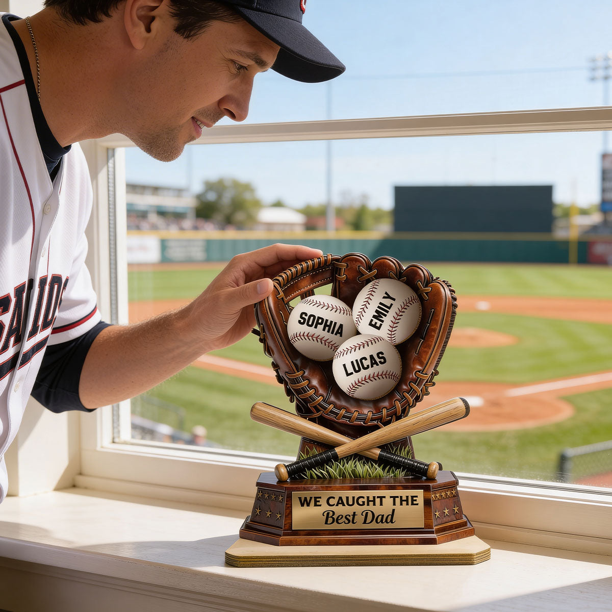 We Caught The Best Dad, Baseball Dad - Personalized 2-Layered Wooden Plaque -  Gift for Dad, Husband