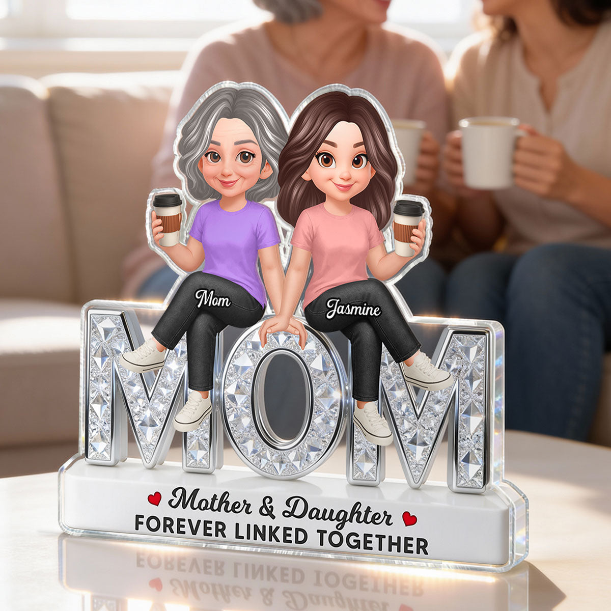 Beautiful Mom And Daughters Forever Love - Personalized Acrylic Block Plaque - Mother's Day Gift For Mom