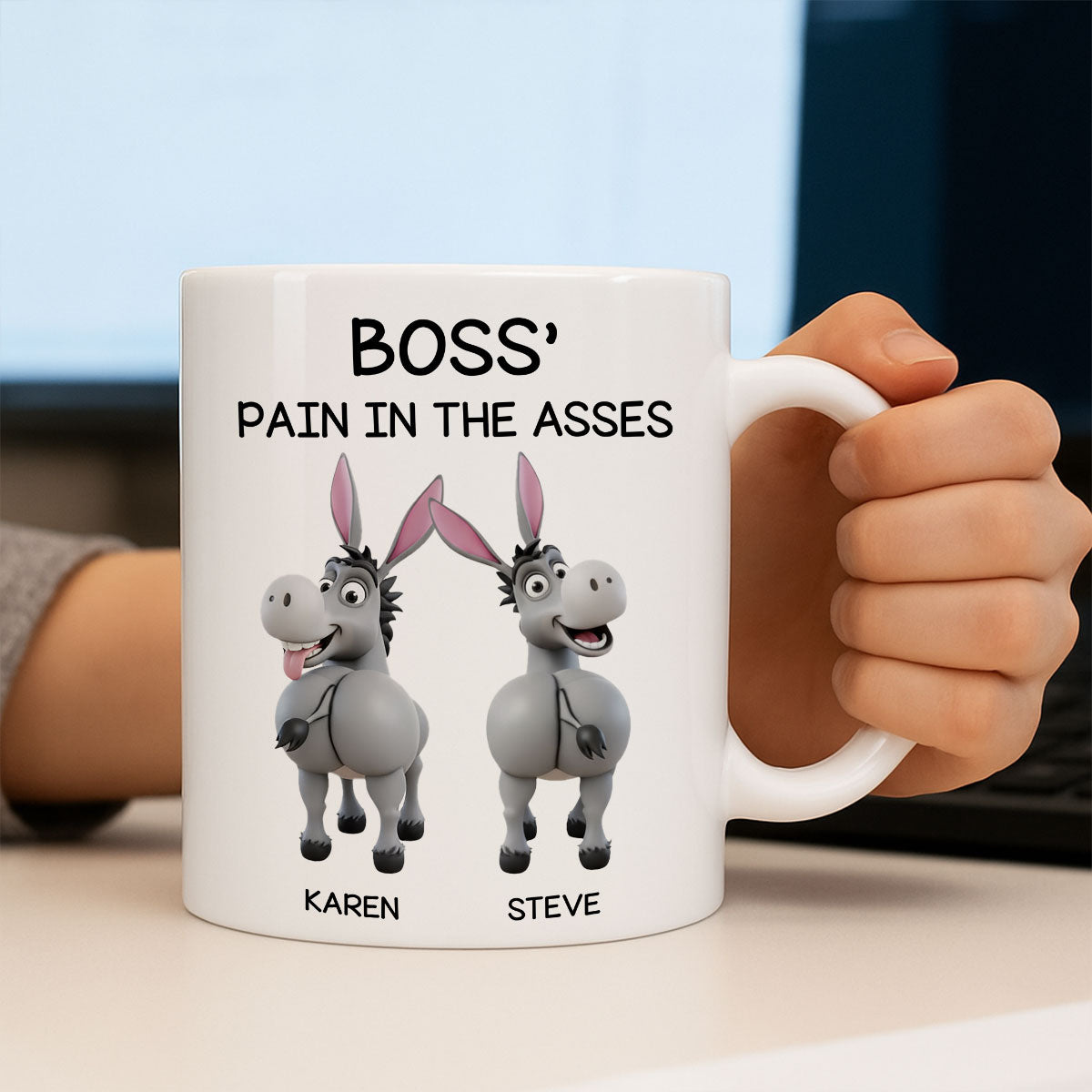 Funny Boss Christmas Pain in the Asses - Personalized Mug - Custom Employee Gift Exchange, White Elephant Gift