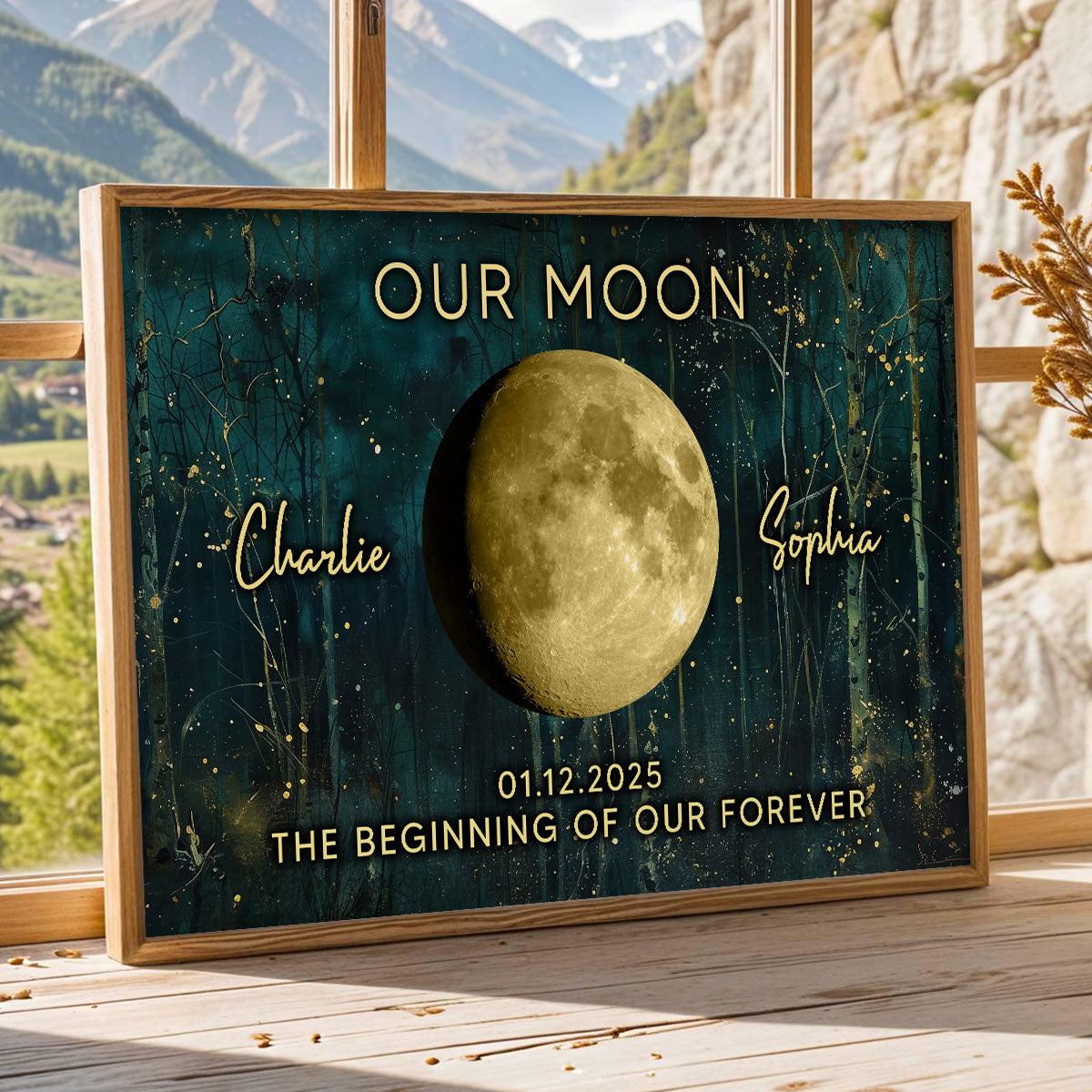 Night In The Forest Couple Custom Moon Phase Anniversary Date - Personalized Poster - Heartfelt Anniversary Gift, Valentine Gift, Wedding Gift For Couple