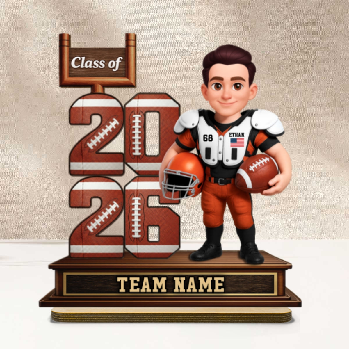 American Football Senior Class Of 2026 2027 - Personalized 2-Layered Wooden Plaque - Graduation Gift For Son, Daughter, Graduates