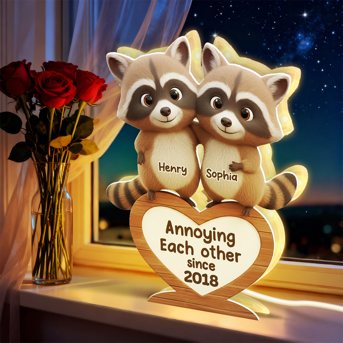 Raccoon Couple Annoying Each Other - Personalized Light Box - Gift for Couple, Gift for him, Gift for her