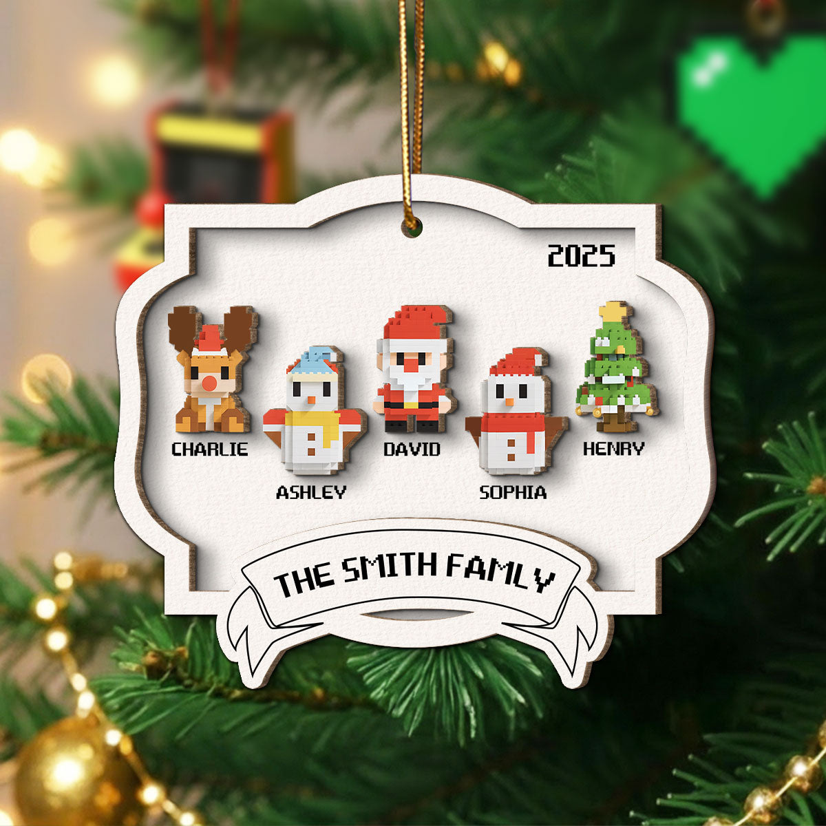 Family 3D Effect Christmas Toy Personalized 2-Layered Wooden Ornament, Gift for Son, Daughter, Husband