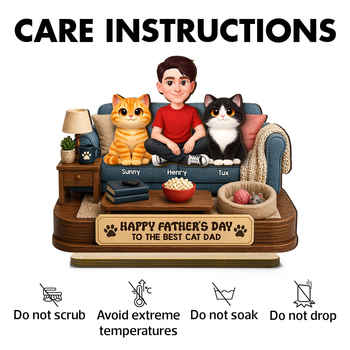 Happy  Best Cat Dad - Personalized 2-Layered Wooden Plaque -  Gift For Cat Dad, Cat Lovers