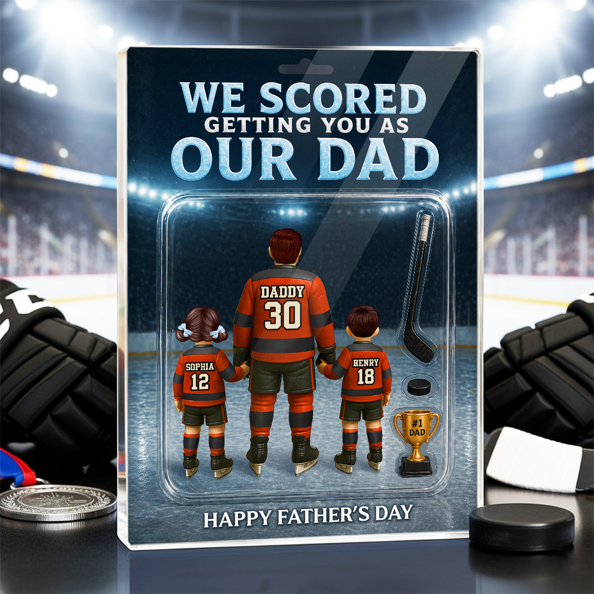 Hockey Dad We Scored Getting You As Our Dad - Personalized Acrylic Block Plaque -  Gift For Hockey Dad, Husband