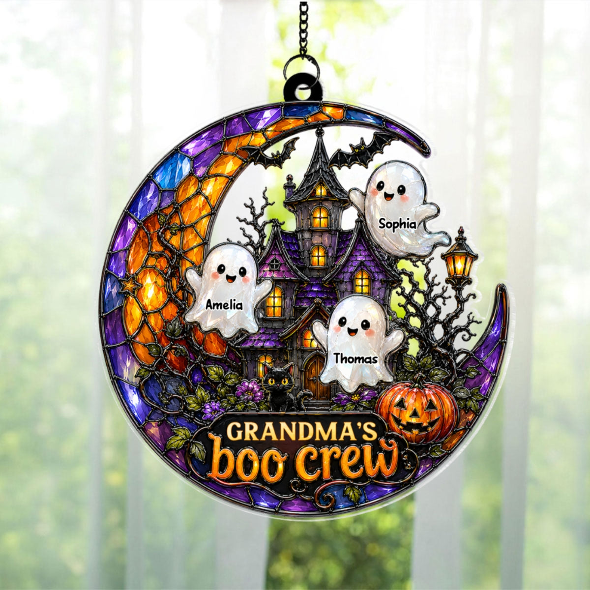 Grandma's Boo Crew - Personalized Acrylic Suncatcher - Cute Spooky Fall Halloween Decor for Grandma