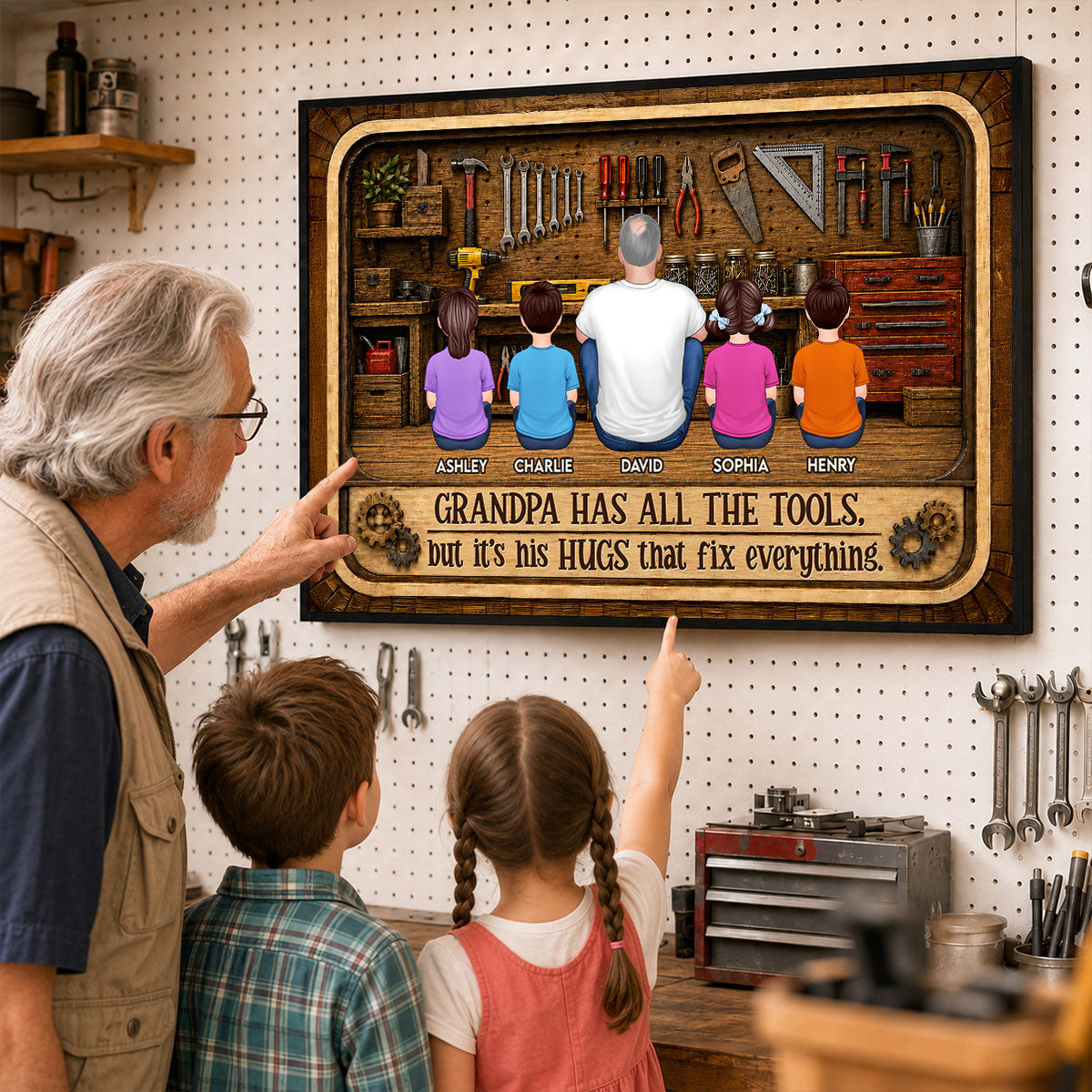 Retro Vintage Grandpa Has All The Tools His Hugs Fix Everything - Personalized Poster - Father's Day Gift For Grandpa, DIY Man, Handyman