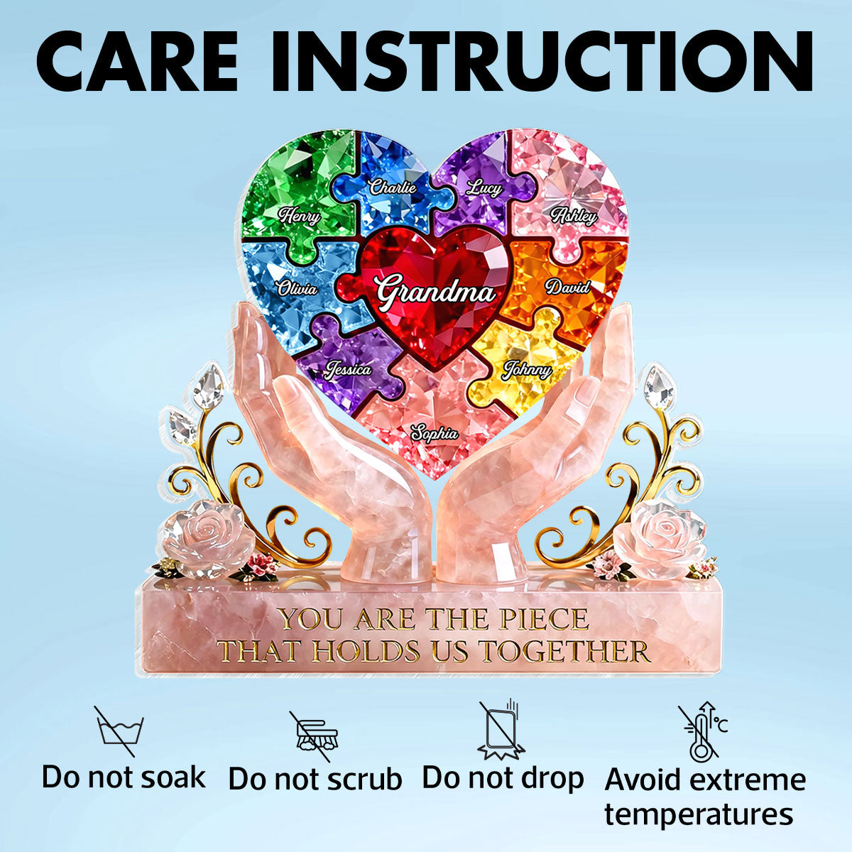 Precious Puzzle Heart Grandma - Personalized Acrylic Block Plaque - Heartfelt Gift For Grandma