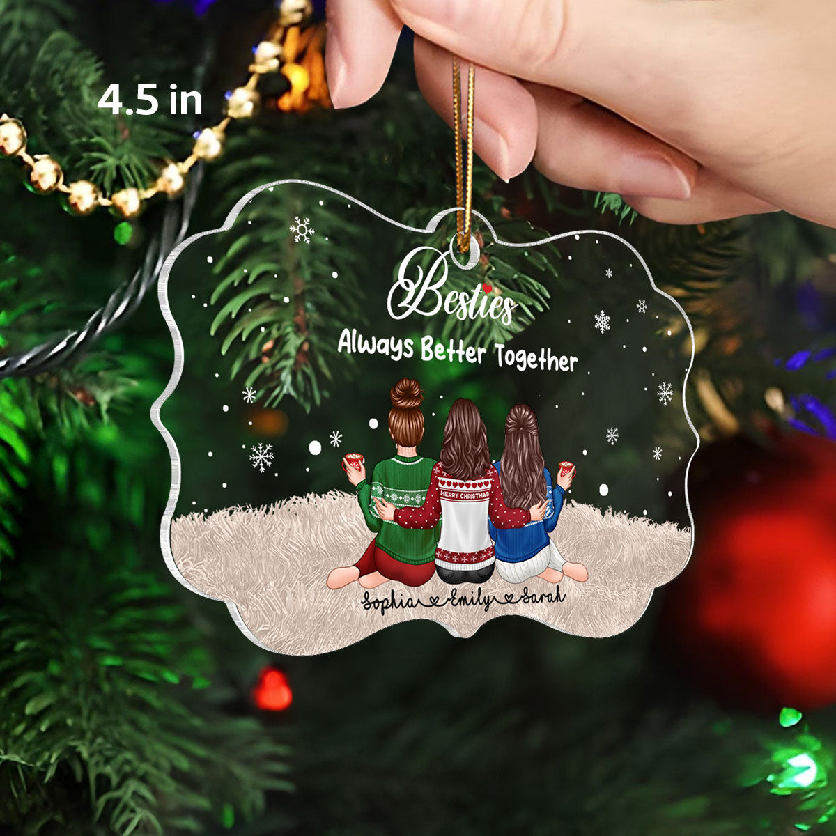 Always Better Together The Girls Sitting Back View - Personalized Acrylic Ornament - Christmas Gift For Besties