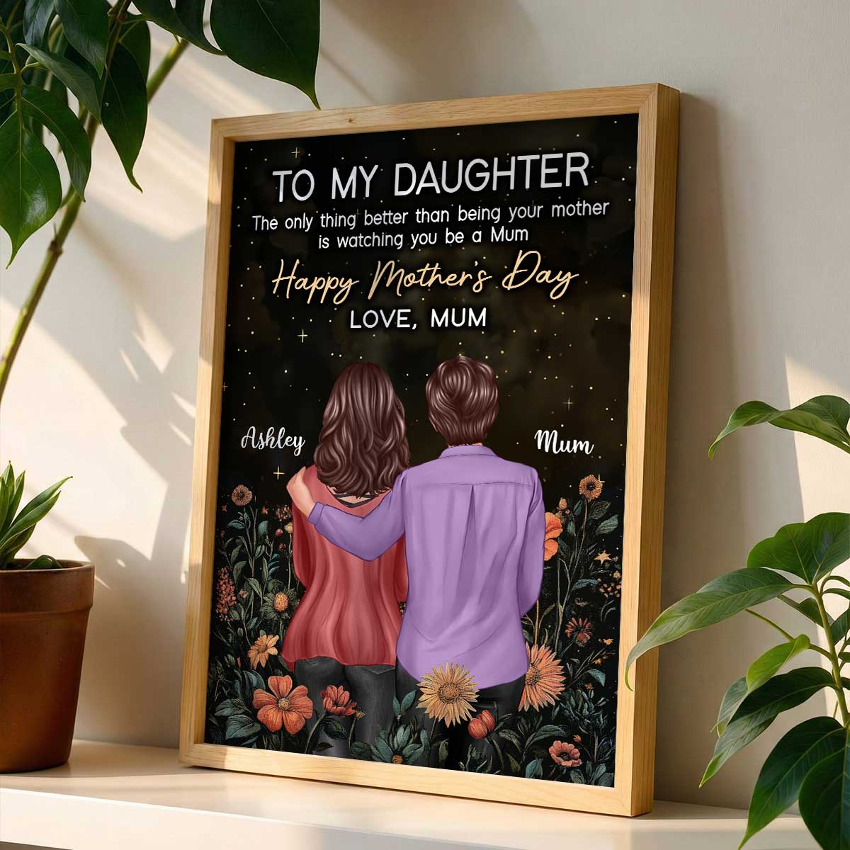 To My Daughter From Mum Happy Mother's Day Golden Vintage Floral - Personalised Poster - Mother's Day