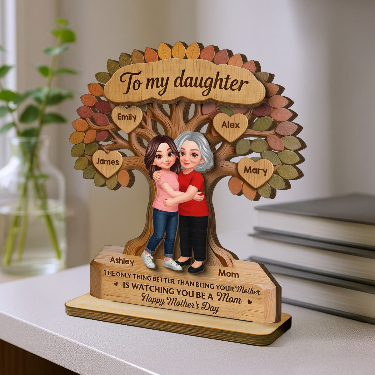 To My Daughter From Mom Happy Mother's Day Tree Of Life Custom Kids Names - Personalized 2-Layered Wooden Plaque - Mother's Day Gift For Daughter