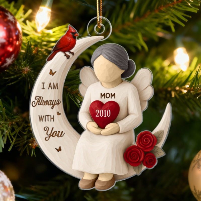 3D Effect Roses Wooden Texture Memorial On Moon - Personalized Acrylic Ornament - Christmas Remembrance Gift, Sympathy Gift