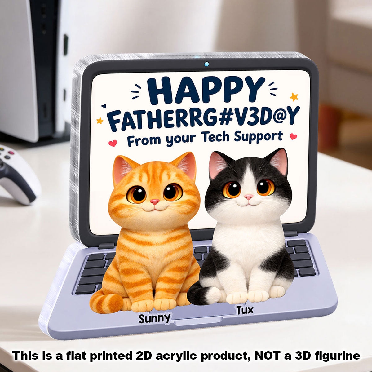 Cute Fluffy Cats Happy  From Tech Support 2D Flat - Personalized Acrylic Block Plaque - Funny  Gift For Cat Dad, Cat Lovers