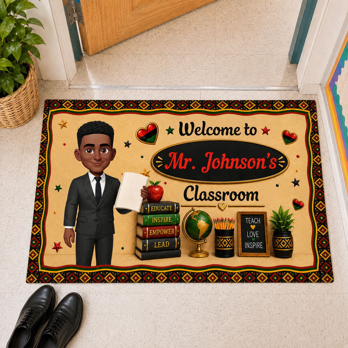 Proud African American Teacher - Personalized Doormat - Appreciation Gift For Teacher