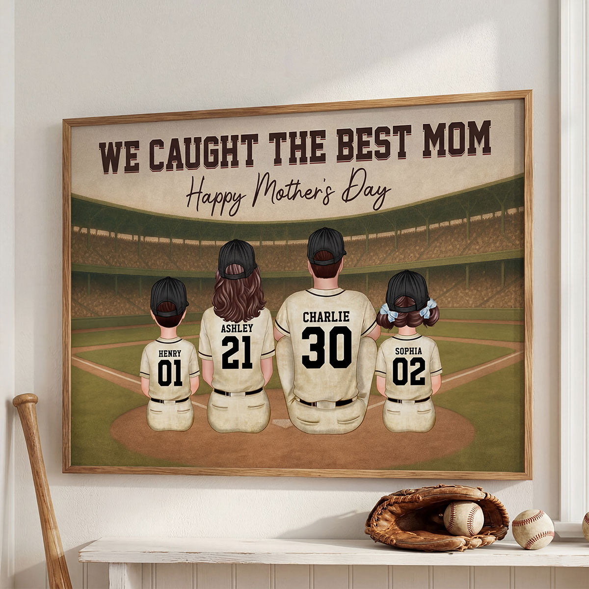 Retro Vintage We Caught The Best Baseball Mom - Personalized Poster - Mother's Day Gift For Baseball Mom, Wife