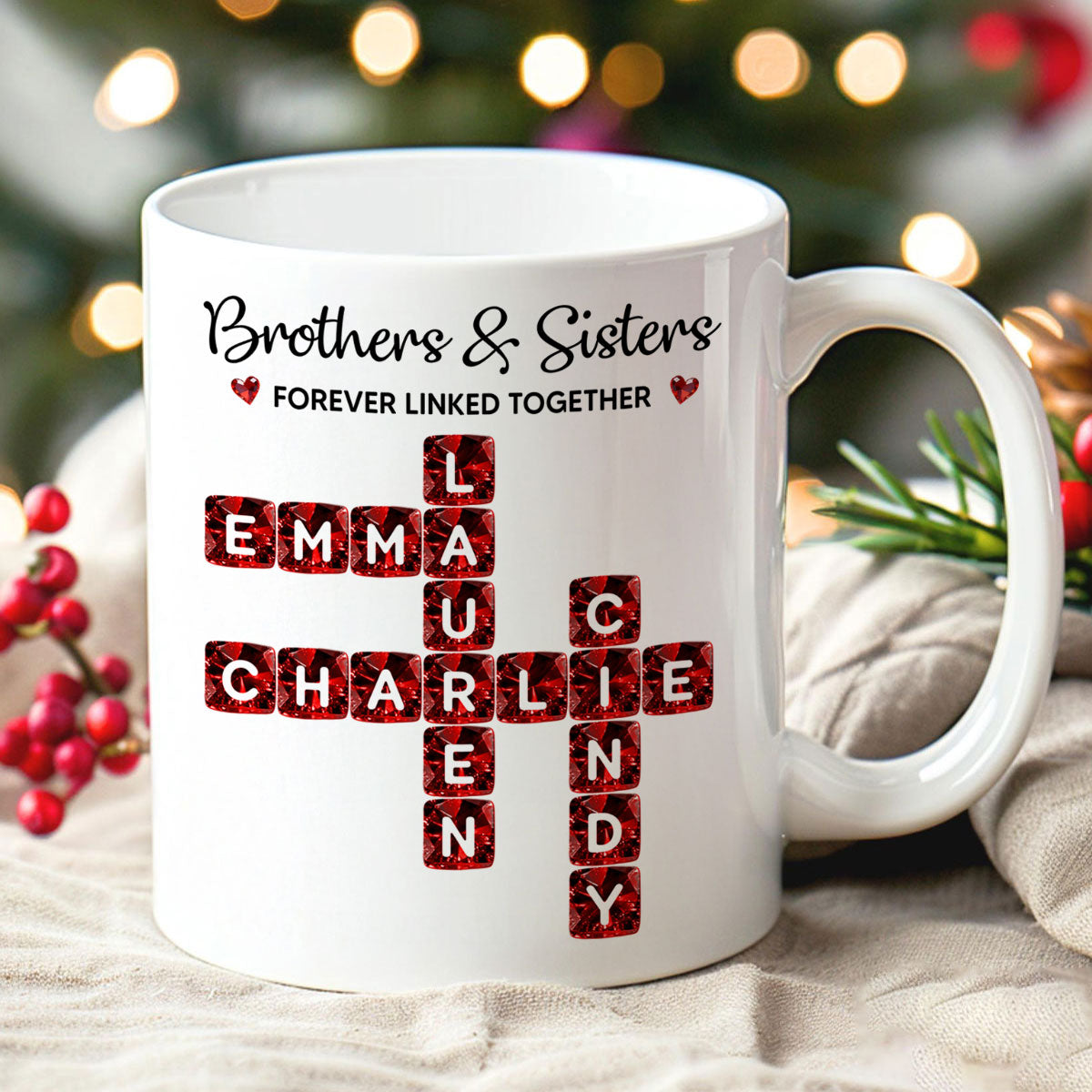 Brothers Sisters Forever Linked Together 3D Crystal Crossword - Personalized Mug - Sentimental Gift for for Loved Ones