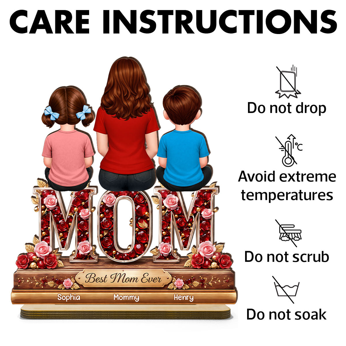 Best Mom Ever Mom Daughters Sons Back View - Personalized 2-Layered Wooden Plaque - Heartfelt Gift For Mom, Grandma