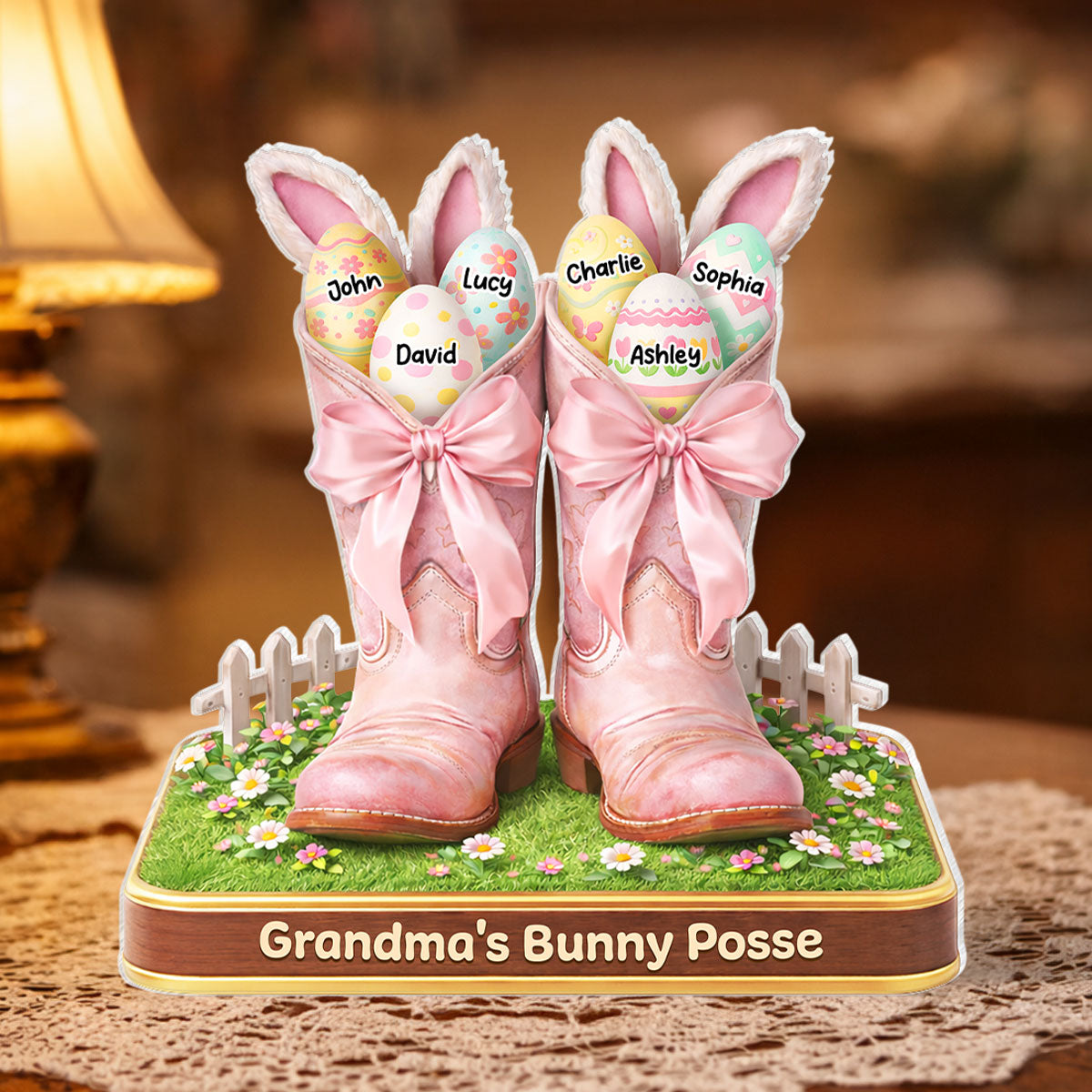 Grandma's Bunny Posse Howdy Easter - Personalized Acrylic Block Plaque - Gift For Grandma, Easter Home Decoration