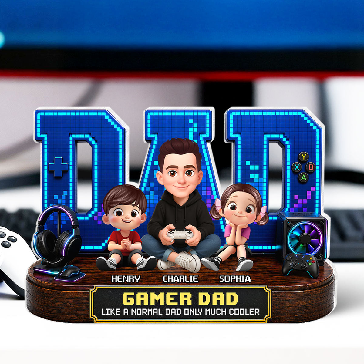 Gamer Dad Much Cooler - Personalized Acrylic Block Plaque -  Gift For Dad, Husband, Gamers