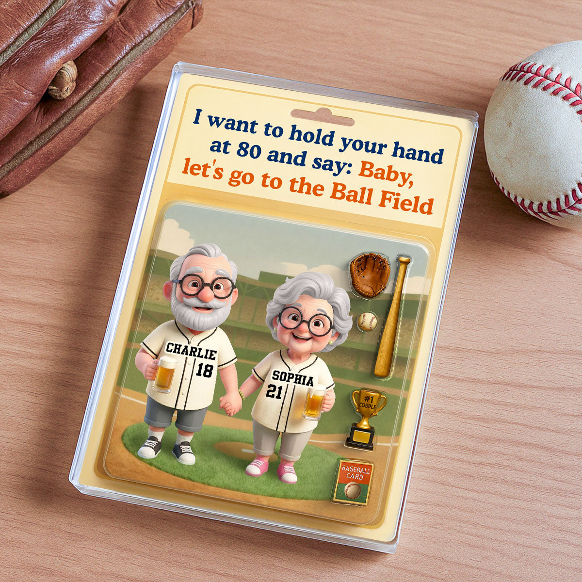 Let's Go to the Ball Field Baseball Couple Custom Figure - Personalized Acrylic Block Plaque - Heartfelt Gift for him, for her