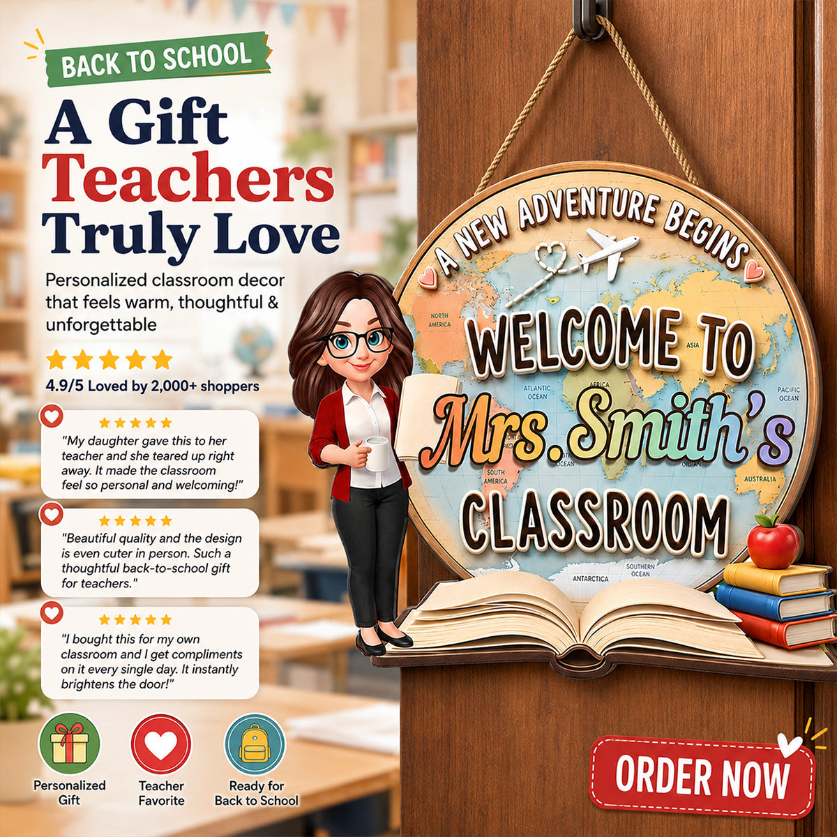 A New Adventure Begins Classroom - Personalized Wood Sign - Back To School Gift For Teachers, Classroom Decors