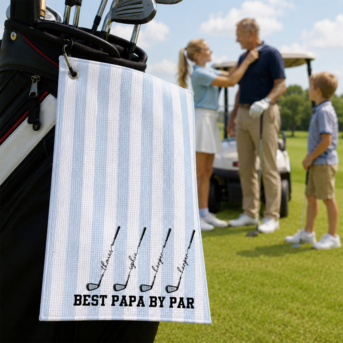 Best Dad Grandpa By Par Custom Kid Name - Personalized Golf Towel - Father's Day Gift For Golfers, Dad, Husband