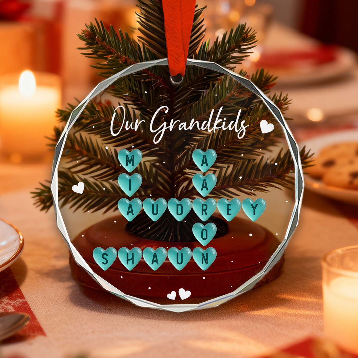My Grandkids Sea Glass 3D Inflated Effect Crossword Puzzle Art - Personalized Glass Ornament - Christmas Decor For Grandma, Grandparents