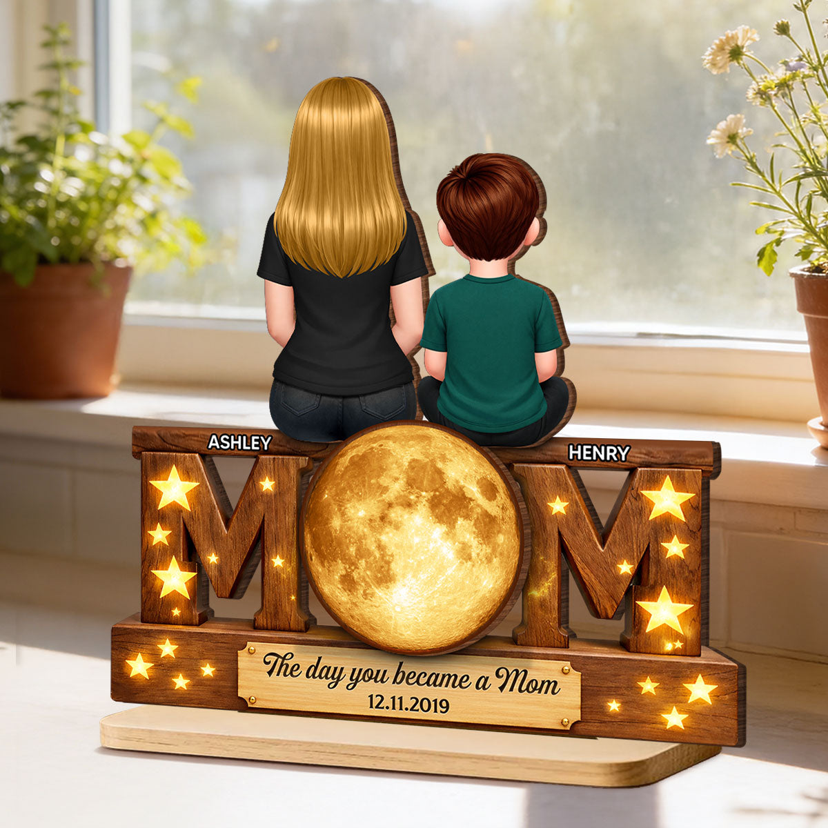 The Day You Became A Mom Daughter Son - Personalized 2-Layered Wooden Plaque - Heartfelt Gift For Mom, Grandma
