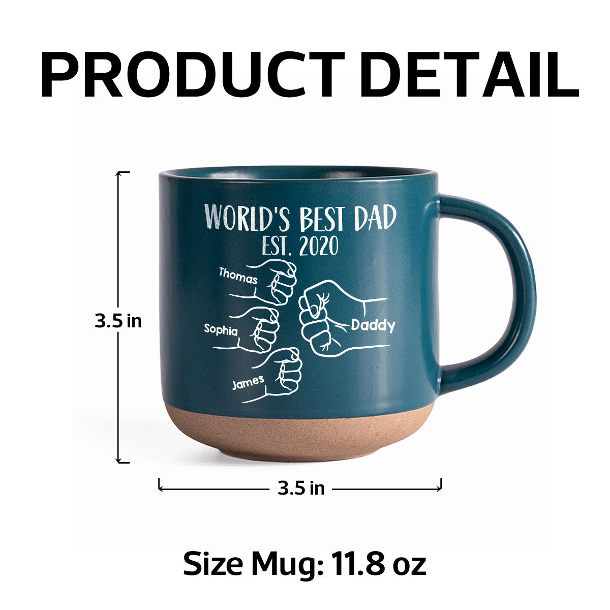 World's Best Dad Fist Bump - Personalized Pottery Mug - Gift For Dad