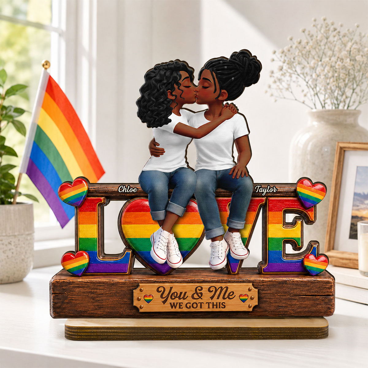 LGBT+ Couple Forever Love - Personalized 2-Layered Wooden Plaque - Gift For Couple, Happy Pride Month