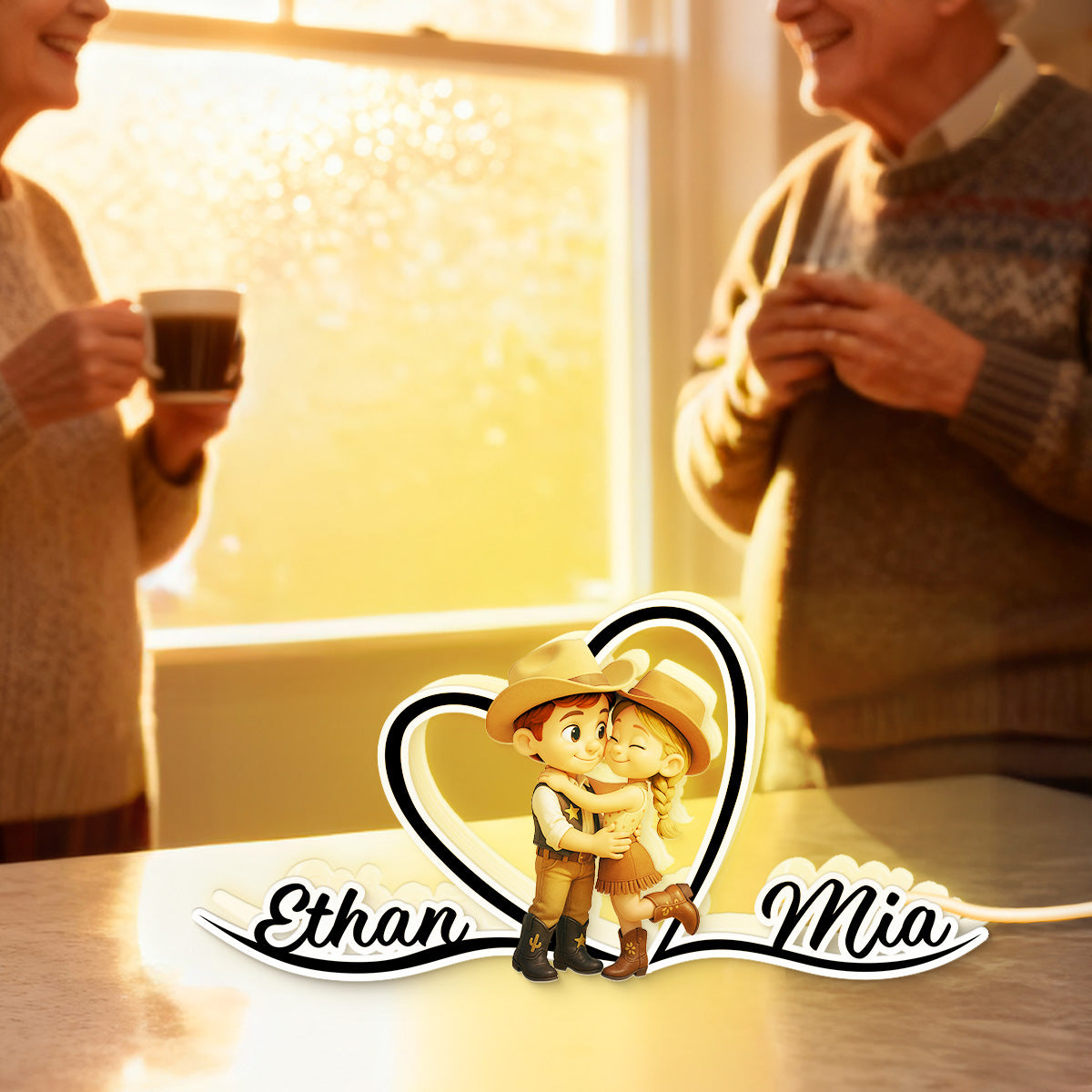 Heart Love Countryside Couple Cowboy Cowgirl - Personalized Light Box