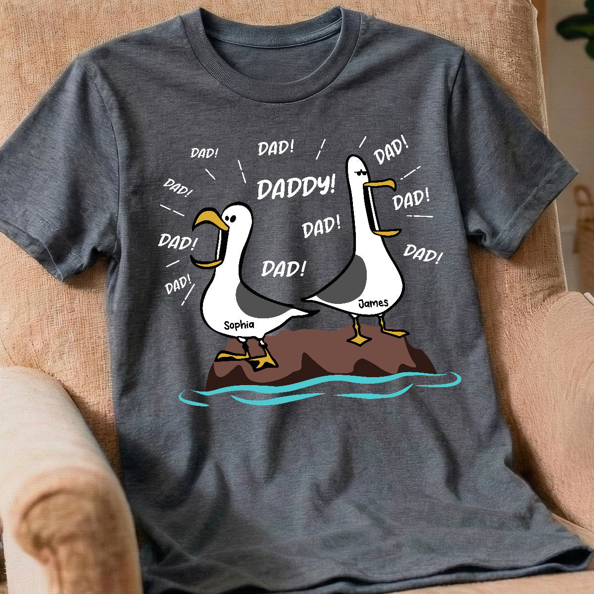 Seagull Dad! Dad! Dad! Custom Kid Name - Personalized Shirt - Funny Father's Day Gift For Dad, Husband