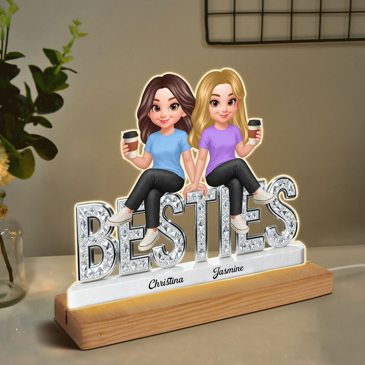 Beautiful Besties Forever - Personalized Acrylic Plaque LED Night Light - Gift For Best Friends