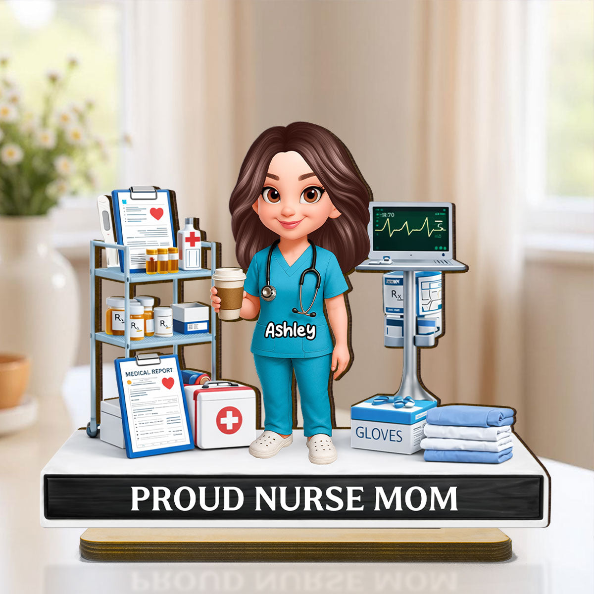 Proud Nurse Mom - Personalized 2-Layered Wooden Plaque - Gift For Mom, Grandma