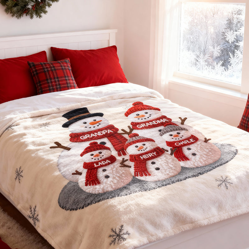 Christmas Grandma Grandkids Snowman Together - Personalized Fleece Blanket - Gift For Grandparents, Grandkids, Granddaughter, Grandson
