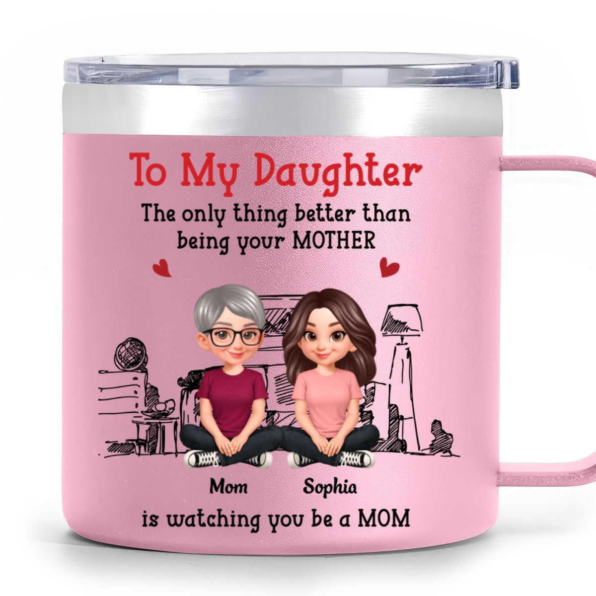 To My Daughter From Mom Dad - Personalized Tumbler With Handle - Heartfelt Mother's Day Gift For Daughter