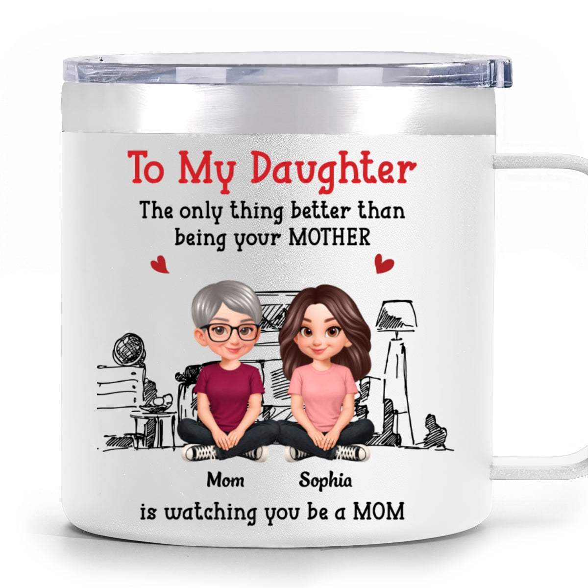 To My Daughter From Mom Dad - Personalized Tumbler With Handle - Heartfelt Mother's Day Gift For Daughter