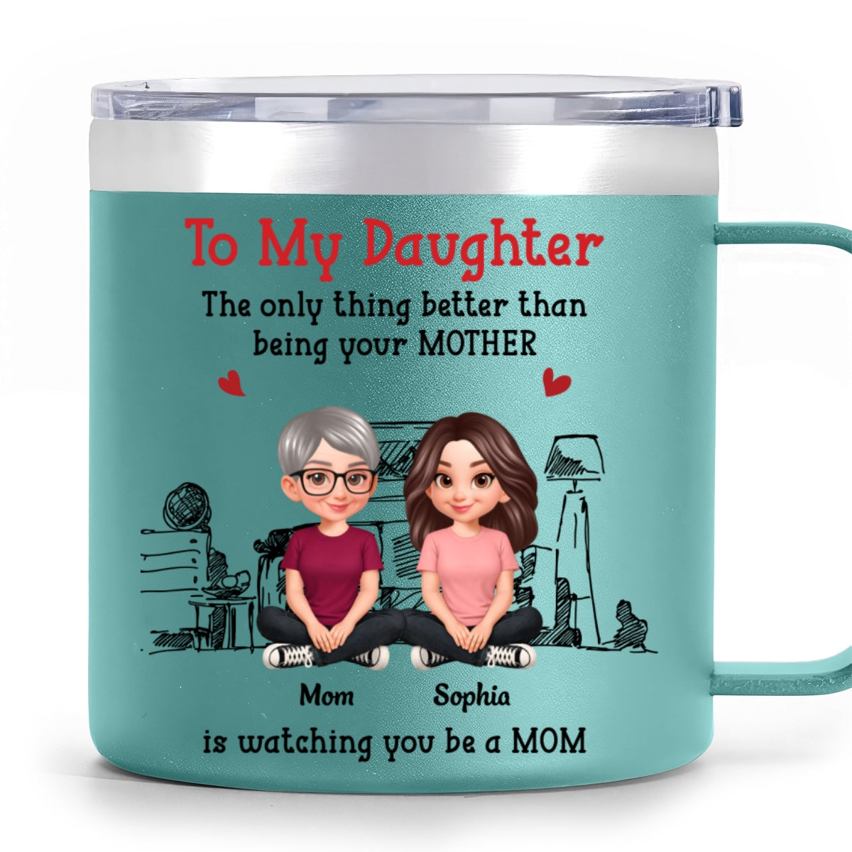 To My Daughter From Mom Dad - Personalized Tumbler With Handle - Heartfelt Mother's Day Gift For Daughter