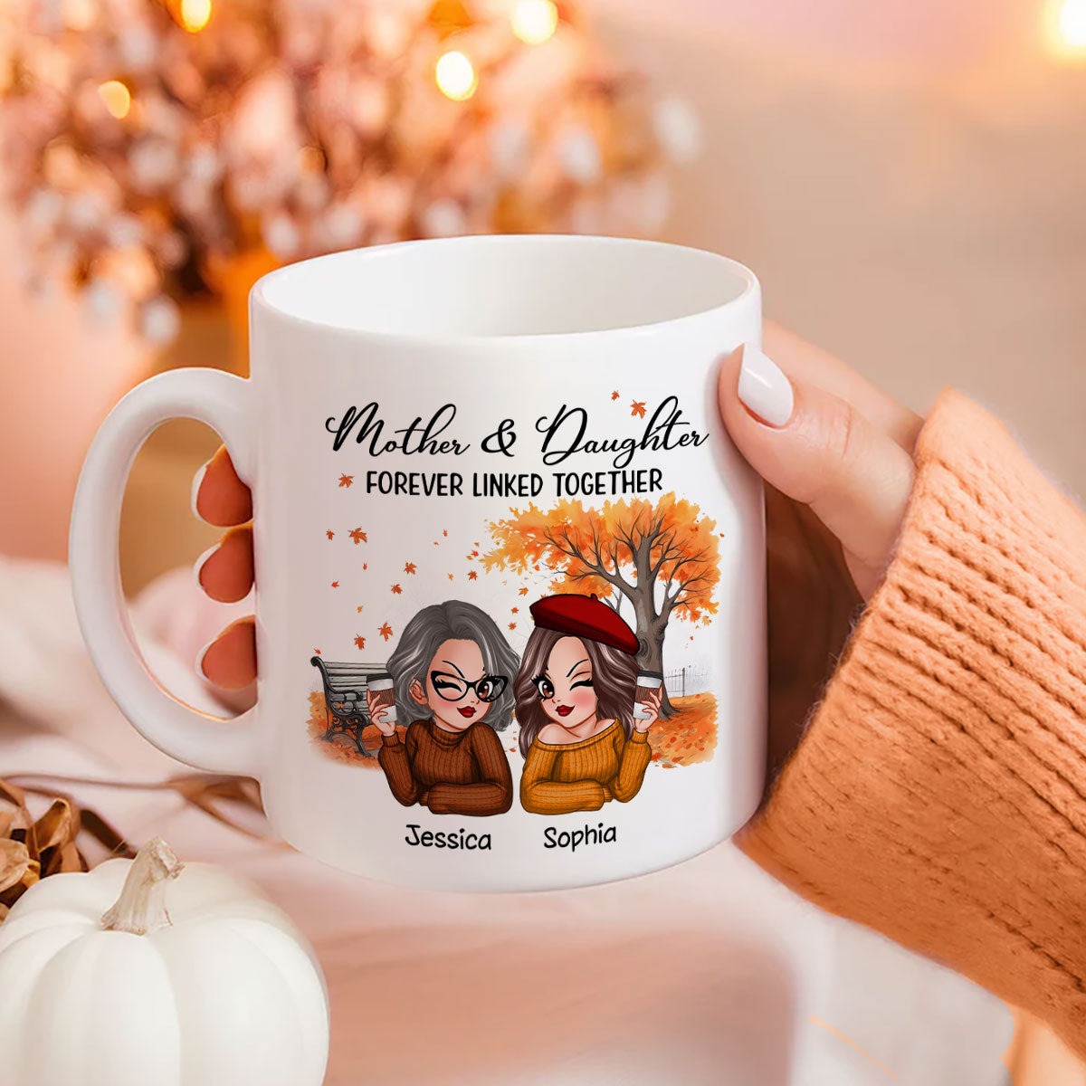 Mother And Daughter Pretty Woman Fall Season Personalized Mug