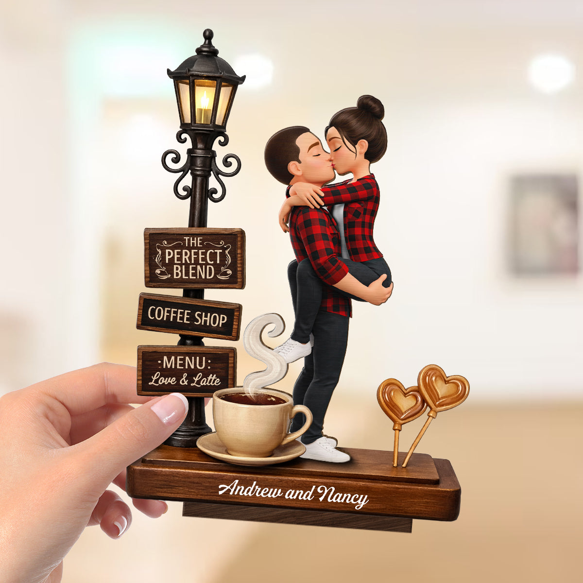 The Perfect Blend Love & Latte - Personalized 2-Layered Wooden Plaque - Anniversary, Valentine's Day Gift, Gift For Him, Gift For Her