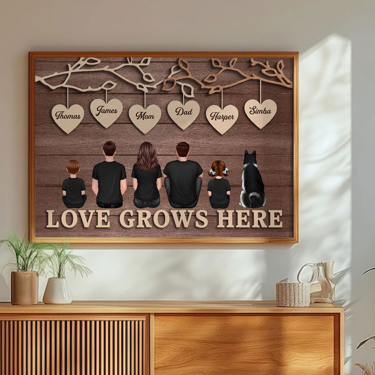 Rustic Vintage Family Tree Love Grows Here - Personalized Poster - Heartwarming Christmas Gift For Family
