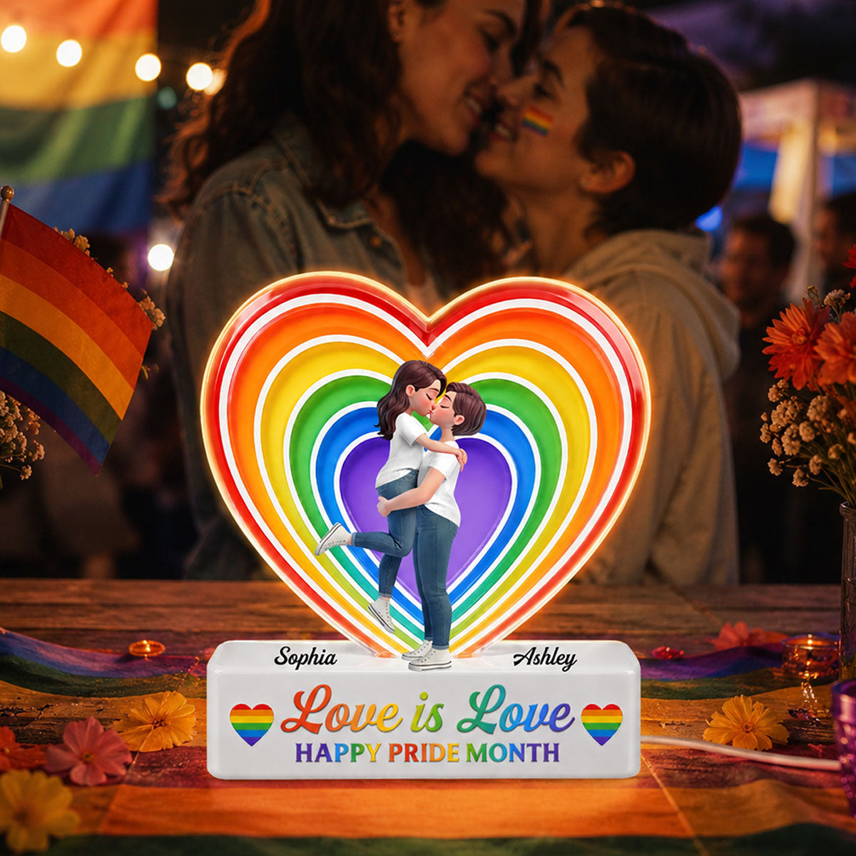 LGBT+ Couple Forever Love Is Love - Personalized Light Box - Gift For Couple, Happy Pride Month