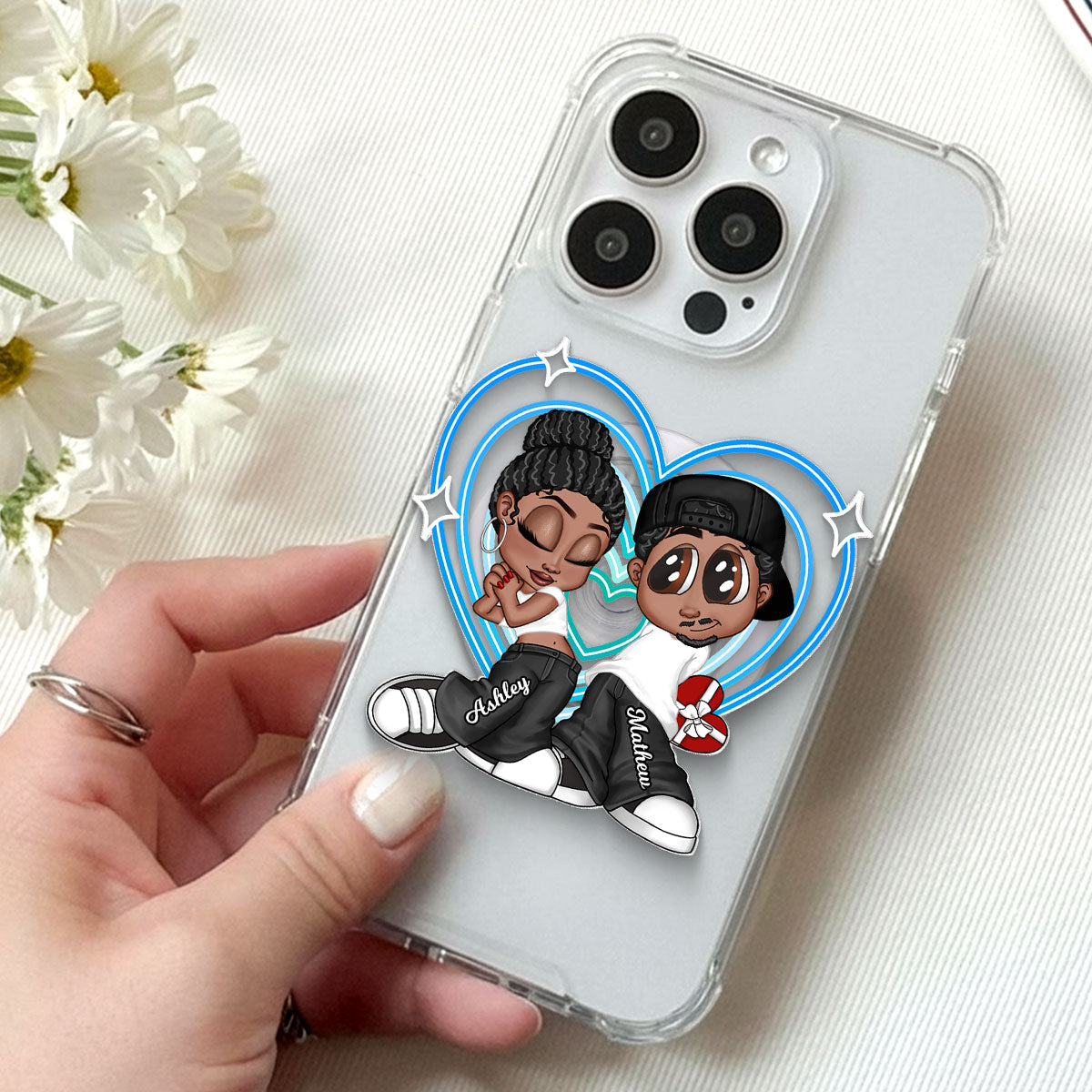 Y2K Couple Retro Heart - Personalized Acrylic Magnetic Phone Grip - Gift for him, for her, Matching Phone Grips for Couple
