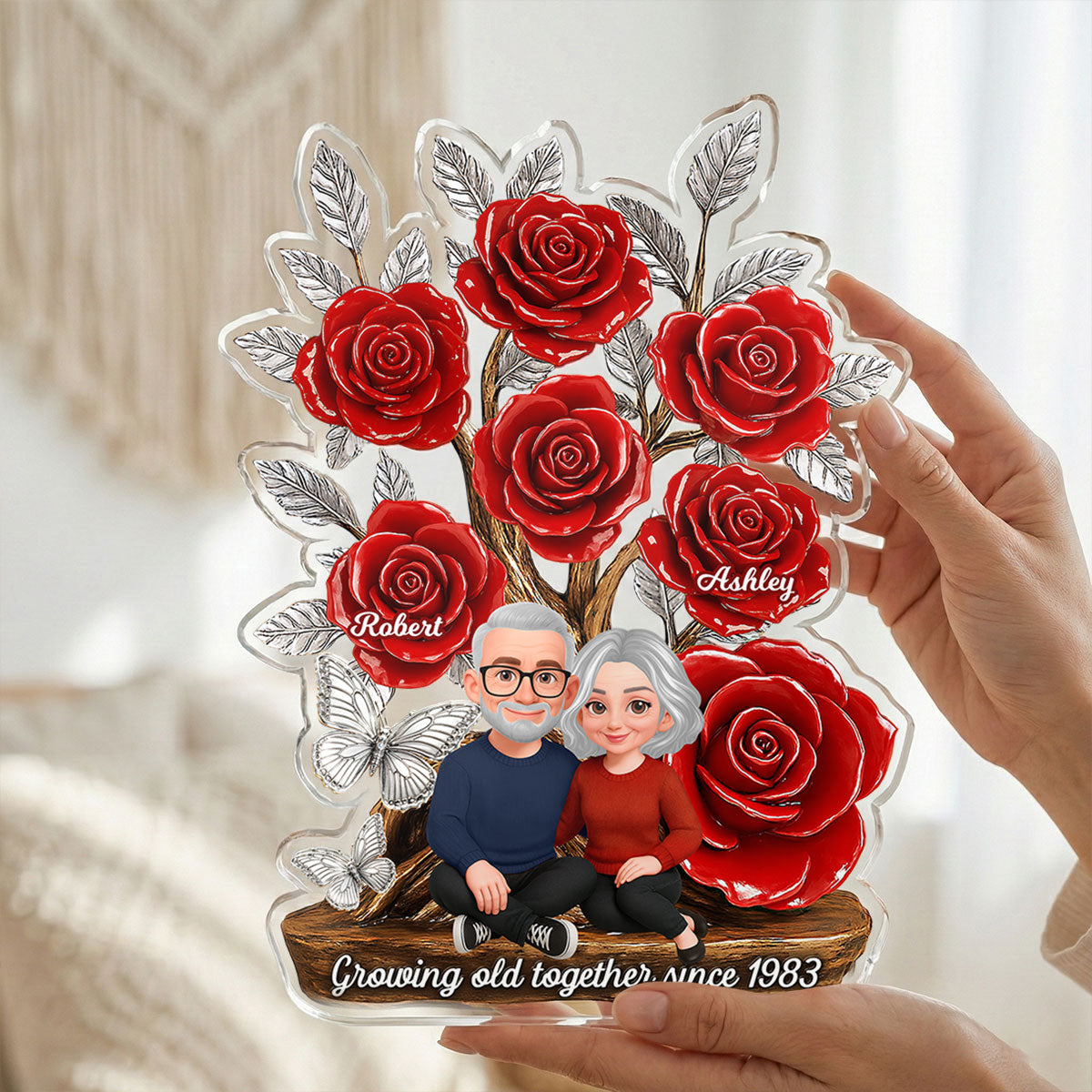 Eternal Love Timeless Roses Tree Couple Together - Personalized Acrylic Block Plaque - Valentine's Day Gift For Couple, Gift For Her, For Him