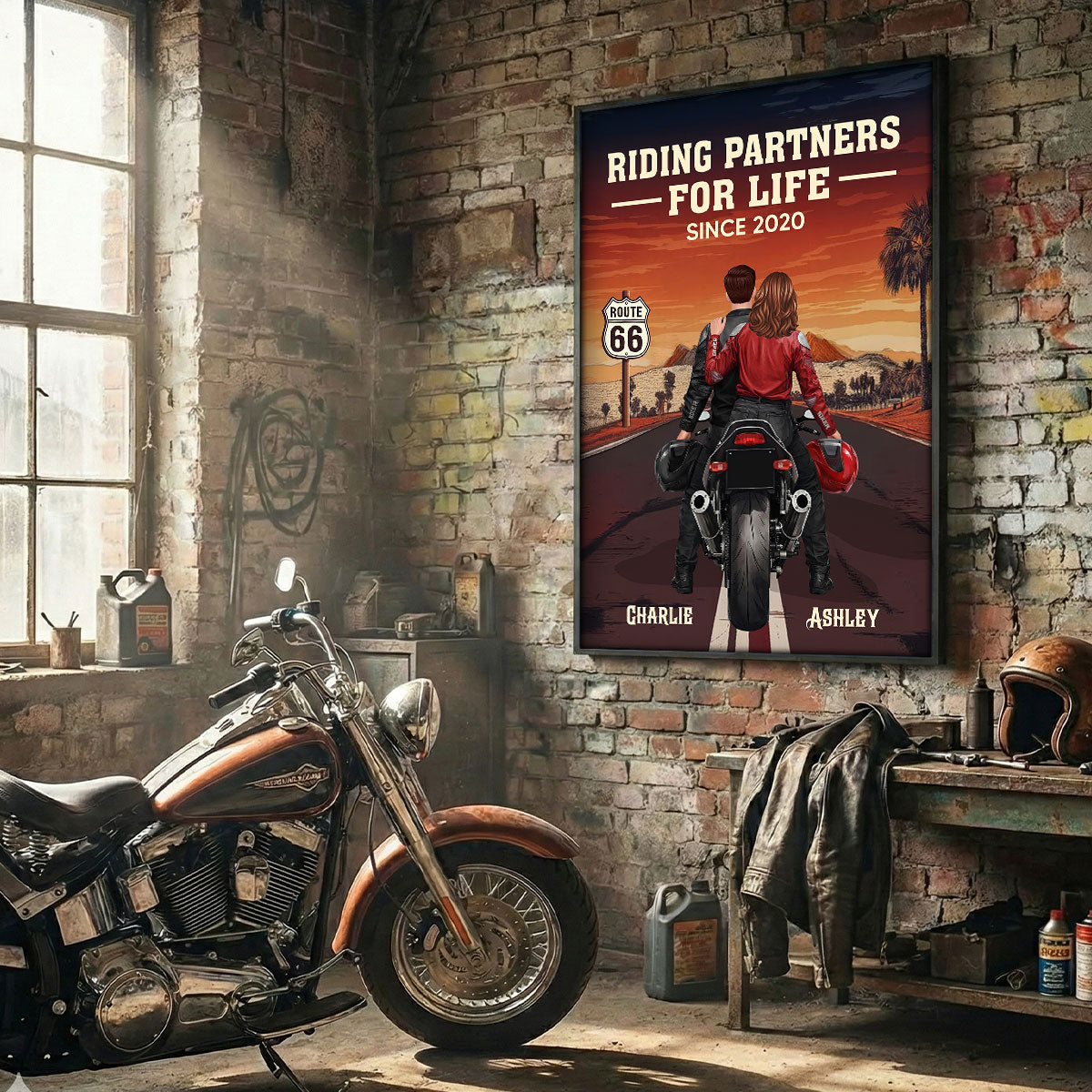 Bikers Couple Riding Partners for Life - Personalized Poster - Sentimental Nostalgia Gift for Him, Gift for Her