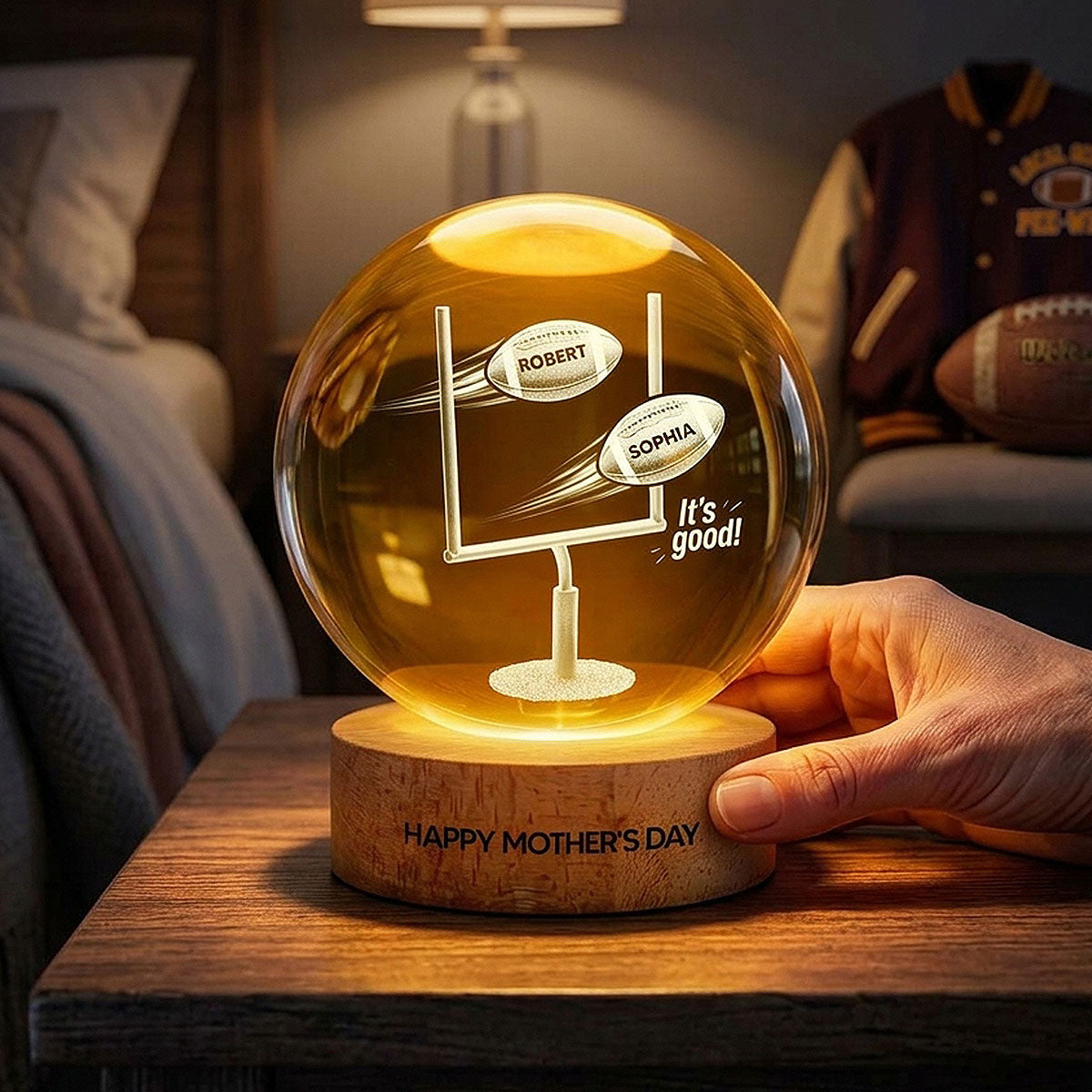 It's Good! Best Mom Ever - Personalized Crystal Ball LED Night Light - Mother's Day Gift For American Football Mom