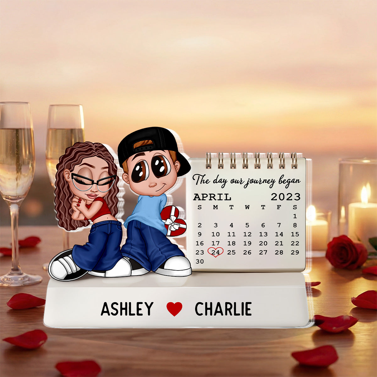 Y2K Couple The Day Our Story Began Couple Anniversary Calendar - Personalized Acrylic Block Plaque
